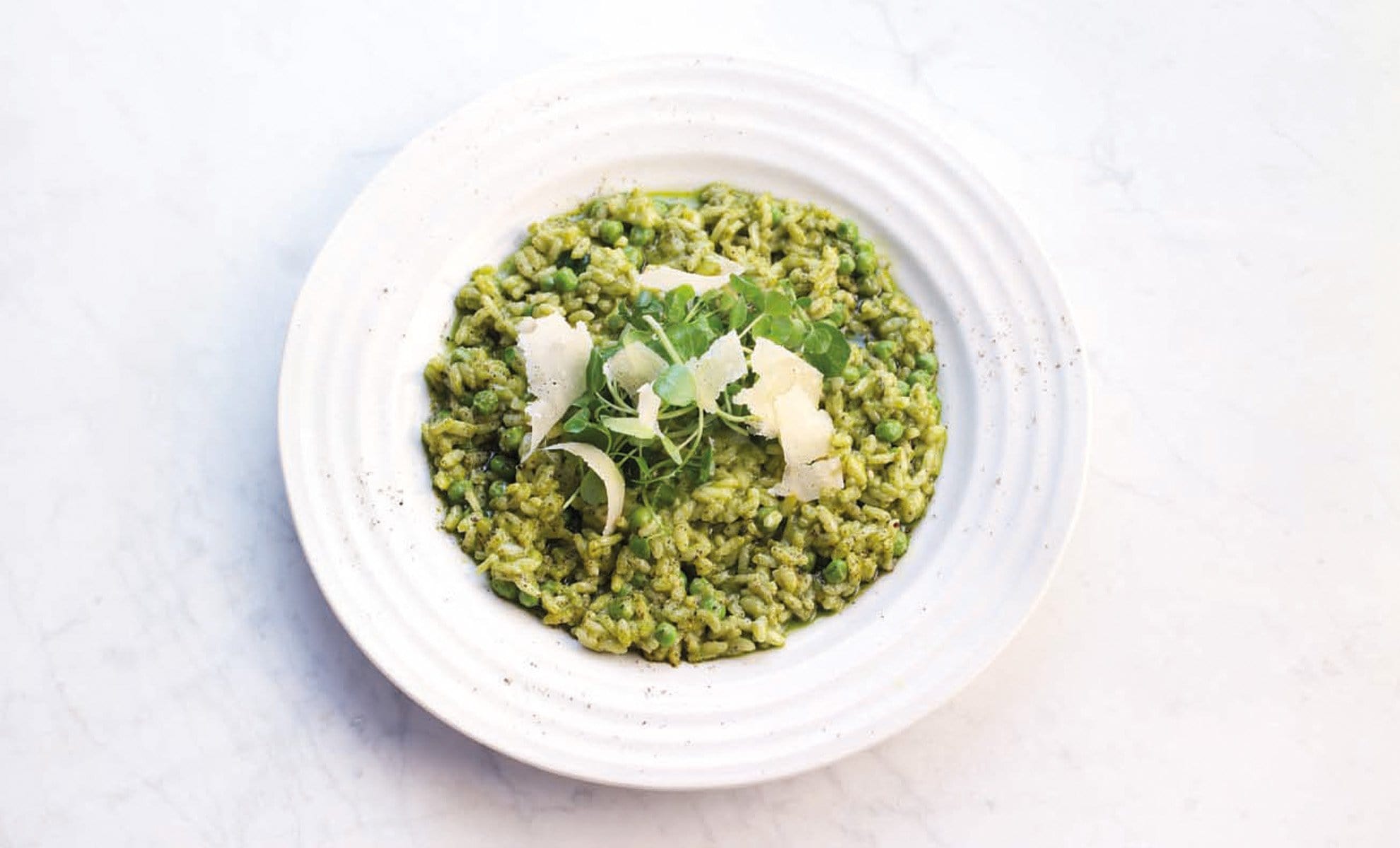 Pea Watercress Basil Pesto Risotto