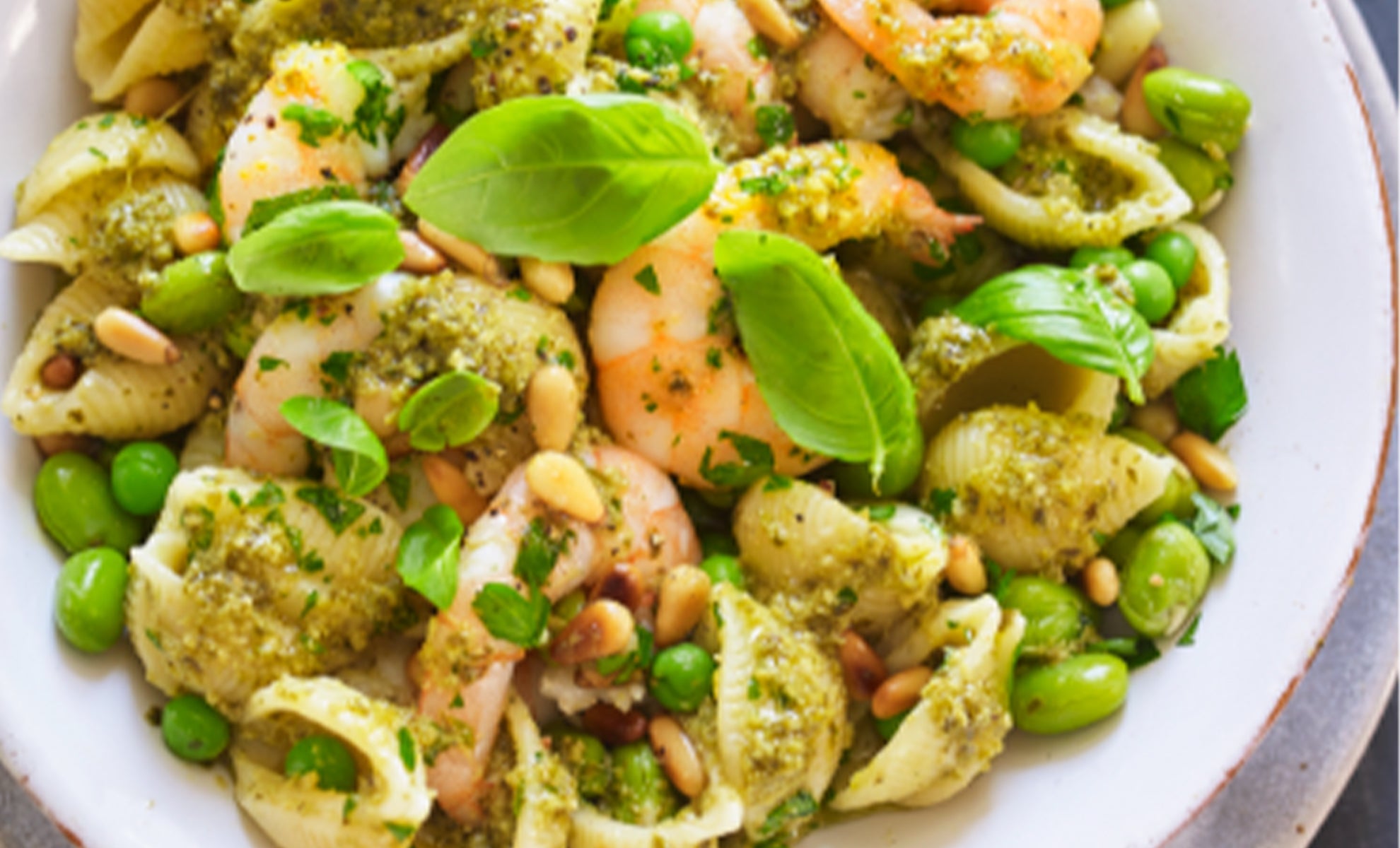 Prawn Pea Basil Pesto Pasta Salad