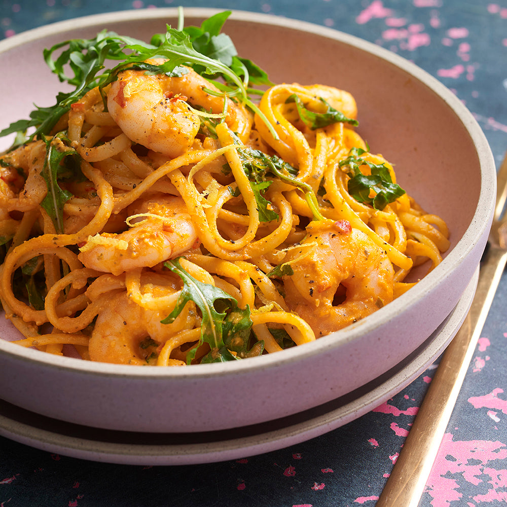 Creamy Tomato & Ricotta Pesto Prawn Linguine