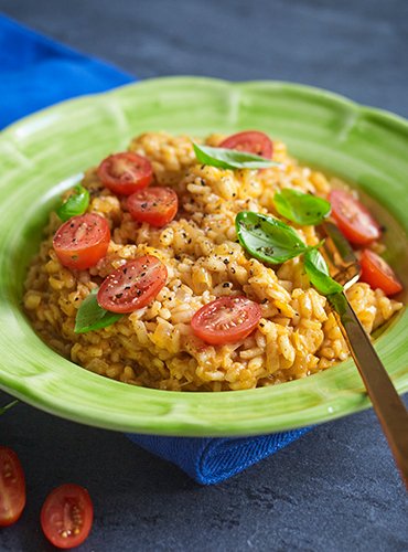 Creamy Pesto Caprese Risotto