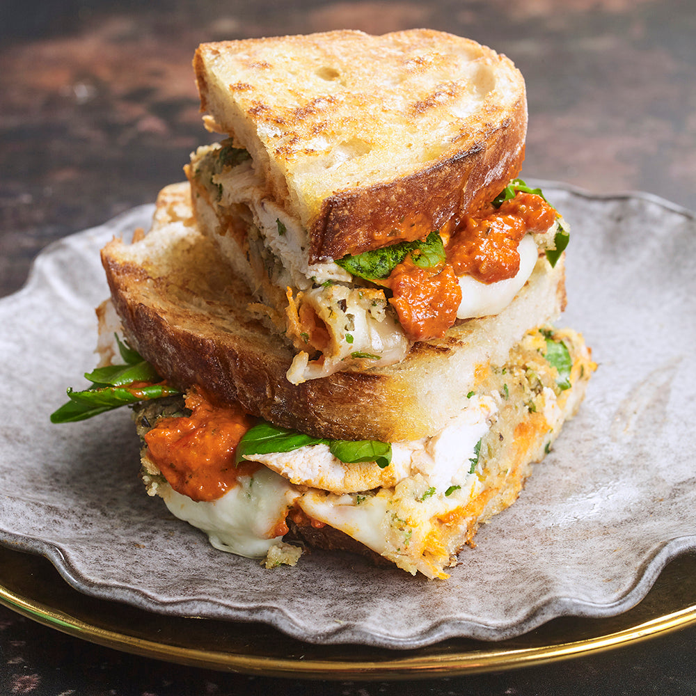 Fiery Chilli Pesto Turkey Toastie with Stuffing and Mozzarella