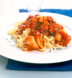 Spicy Cod Tagliatelle with Mushrooms & Tomato