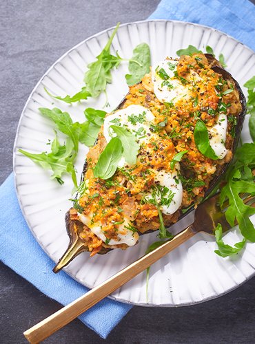 Stuffed Aubergines with Lentils, Rice and Pesto Recipe | Sacla'